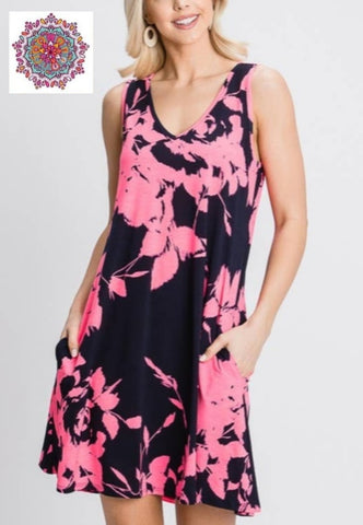 Floral sleeveless pocket dress