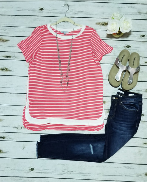 Short sleeve striped knit top