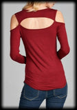 Long sleeve open shoulder top with cut out back