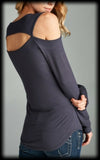 Long sleeve open shoulder top with cut out back