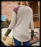 Long sleeve V-neck sweater knit color block top