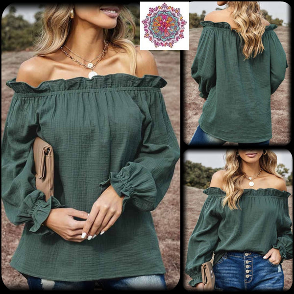 Forest Green off the shoulder top