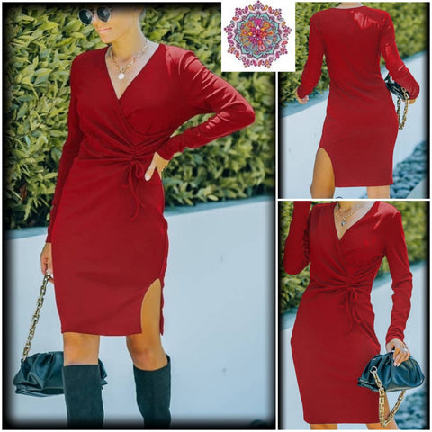 Red long sleeve bodycon dress