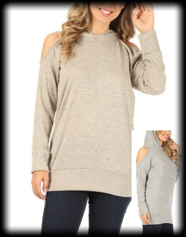 Hooded open shoulder tunic