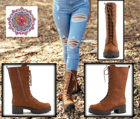 Camel lace up boots