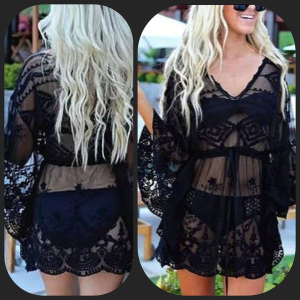 Lace swim cover up