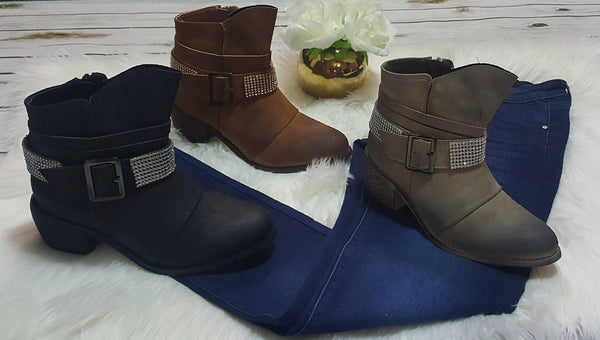 Booties with bead, strap and buckle detail