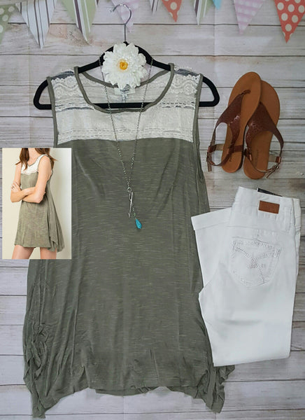 Green lace chest tank